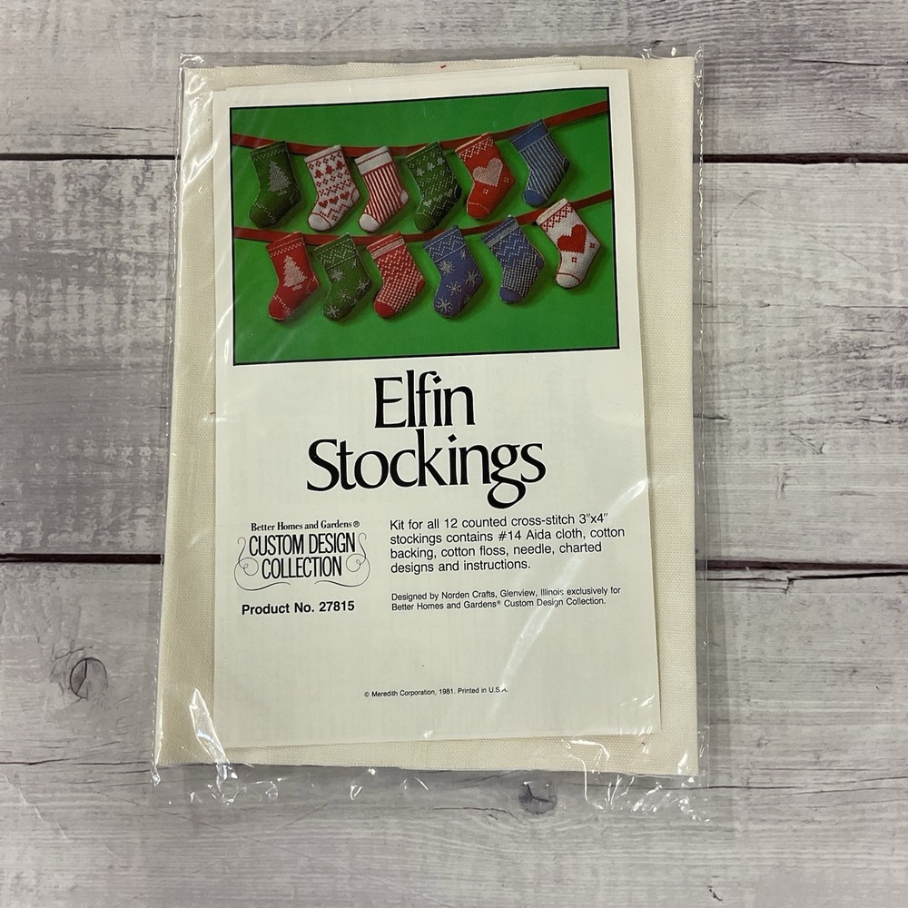 Elfin Stockings Counted Cross Stitch Kit #27815 Better Homes & Garden 12 Mini